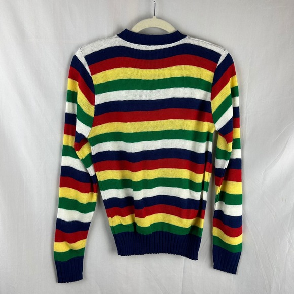 Kate Collins Vintage 80s Striped Henley Sweater Women Small Primary Retro USA - Picture 5 of 6